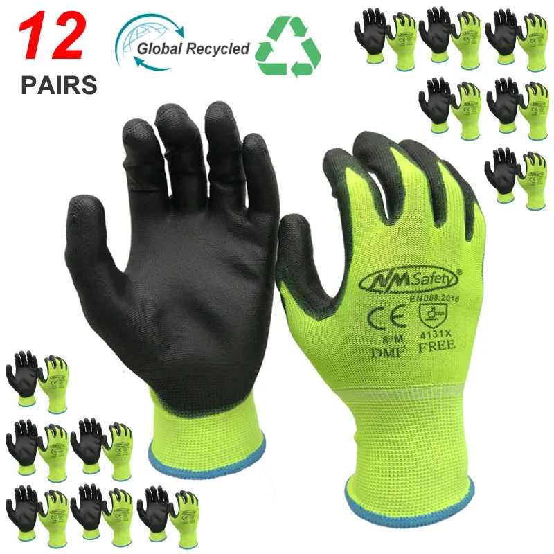 NMSafety Mechanic Work Glove With PU Rubber Palm Coated,General Purpose Gloves,12 Pairs, EN388 4131X