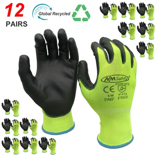 Imagen 2 del producto Guante de trabajo mecánico NMSafety con palma recubierta de goma PU, guantes de uso general, 12 pares, EN388 4131X