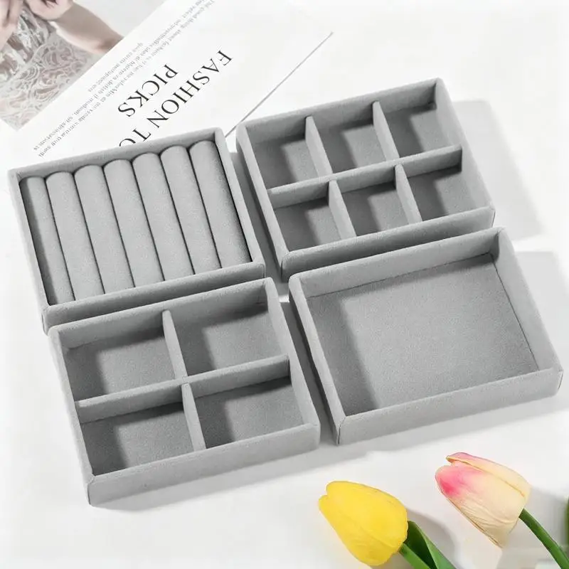Velvet Stackable Jewelry Dresser Drawer Insert Trays Removable Dividers for Bracelet Necklace Ring Storage