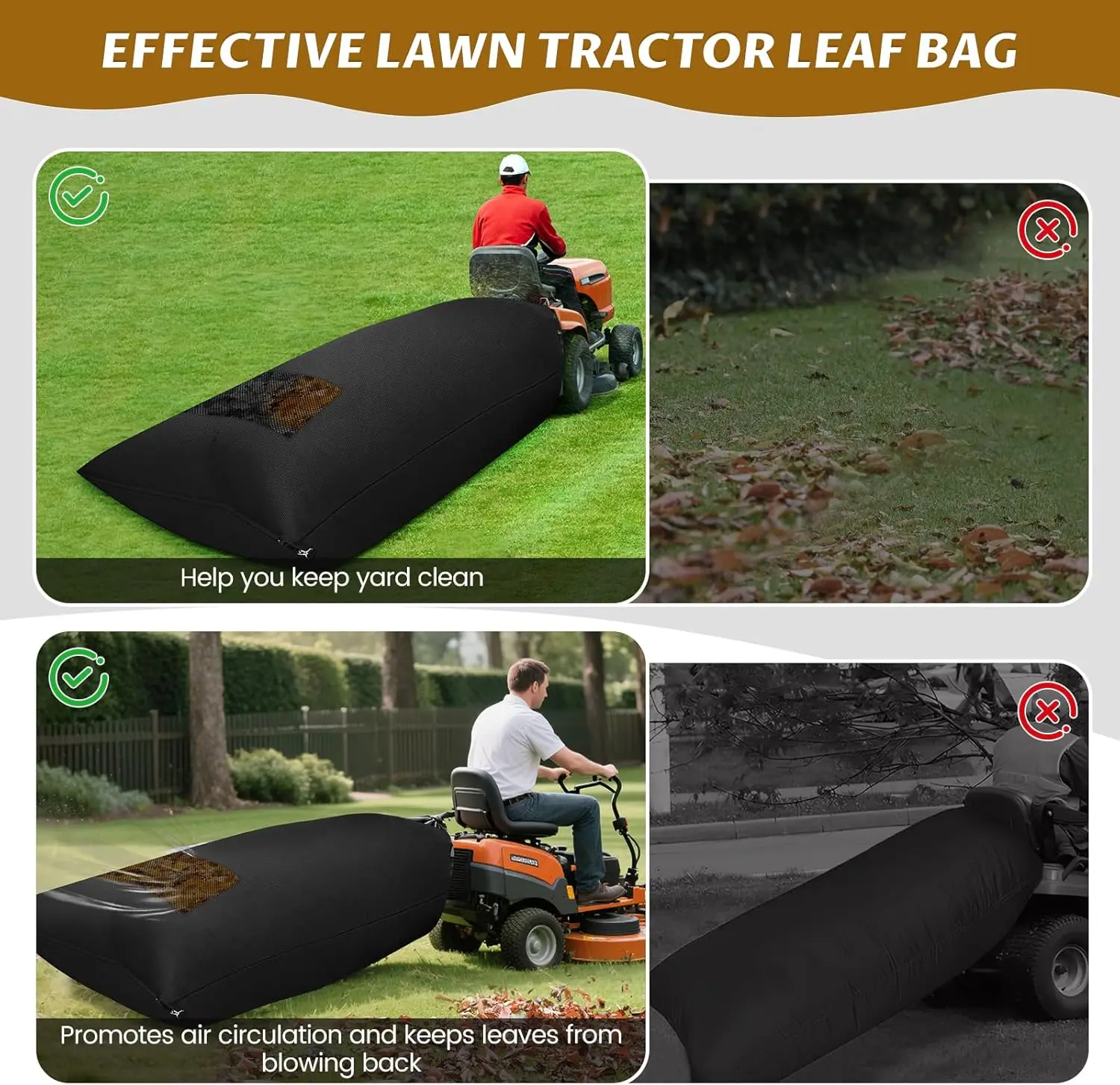 High Quality Heavy Duty Oxford Cloth Reusable Lawn Tractor Leaf Bag 54 Cubic Feet Capacity Material Collection Systems Leaf Bag