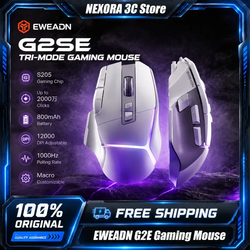 EWEADN G2 Tri-mode Wireless Gaming Mouse Bluetooth 5.0 2.4G Wired Esports Mouse Ergonomic for Large Hands RGB Backlit Mouse
