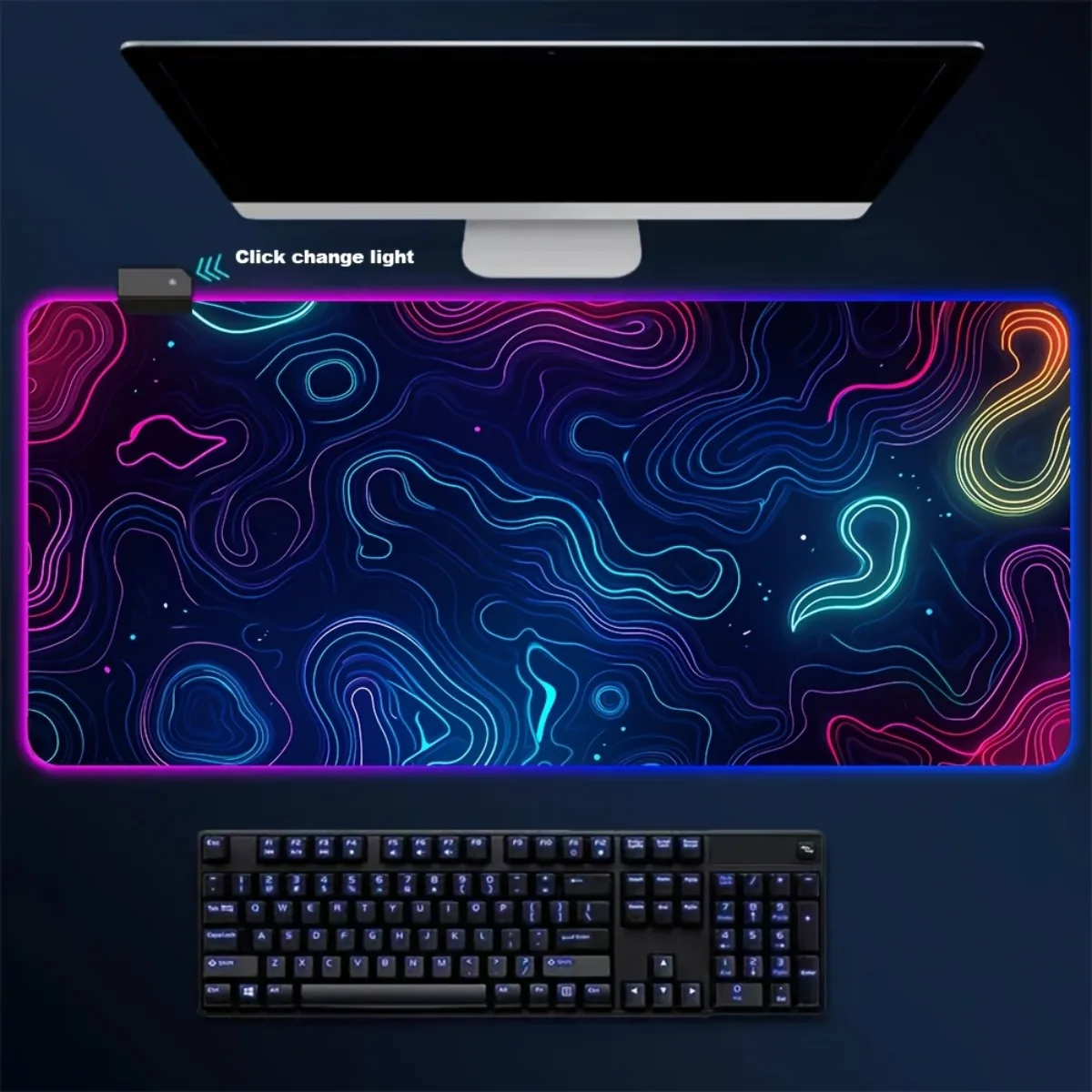 Smooth LED Backlit RGB Mouse Pad Rubber Base Comfortable Non-Slip Abstract Line Stitched Edges For Esports Office Computer Desk