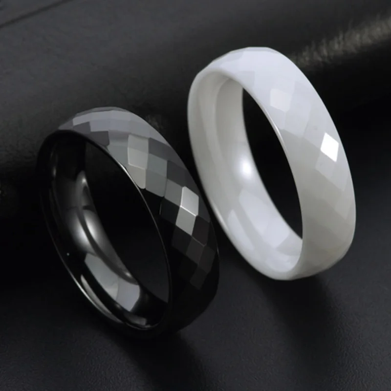 

6mm Trendy Black White Hand Cut Ceramic Ring for Women Top Quality Charm Jewelry without Scratches