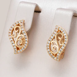 Kinel Delicate Leaf 585 Rose Gold Color English Earrings for Women Luxury Natural Zircon Accessories Vintage Bride Daily Jewelry