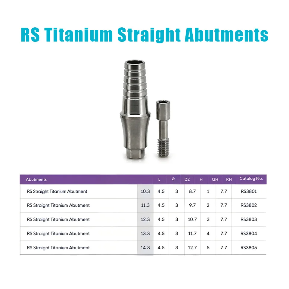 10Pcs Adin Dental Implant Straight Abutment Titanium Alloy Cement-Retained Restoration Components Prosthetic Dentistry Lab Tools
