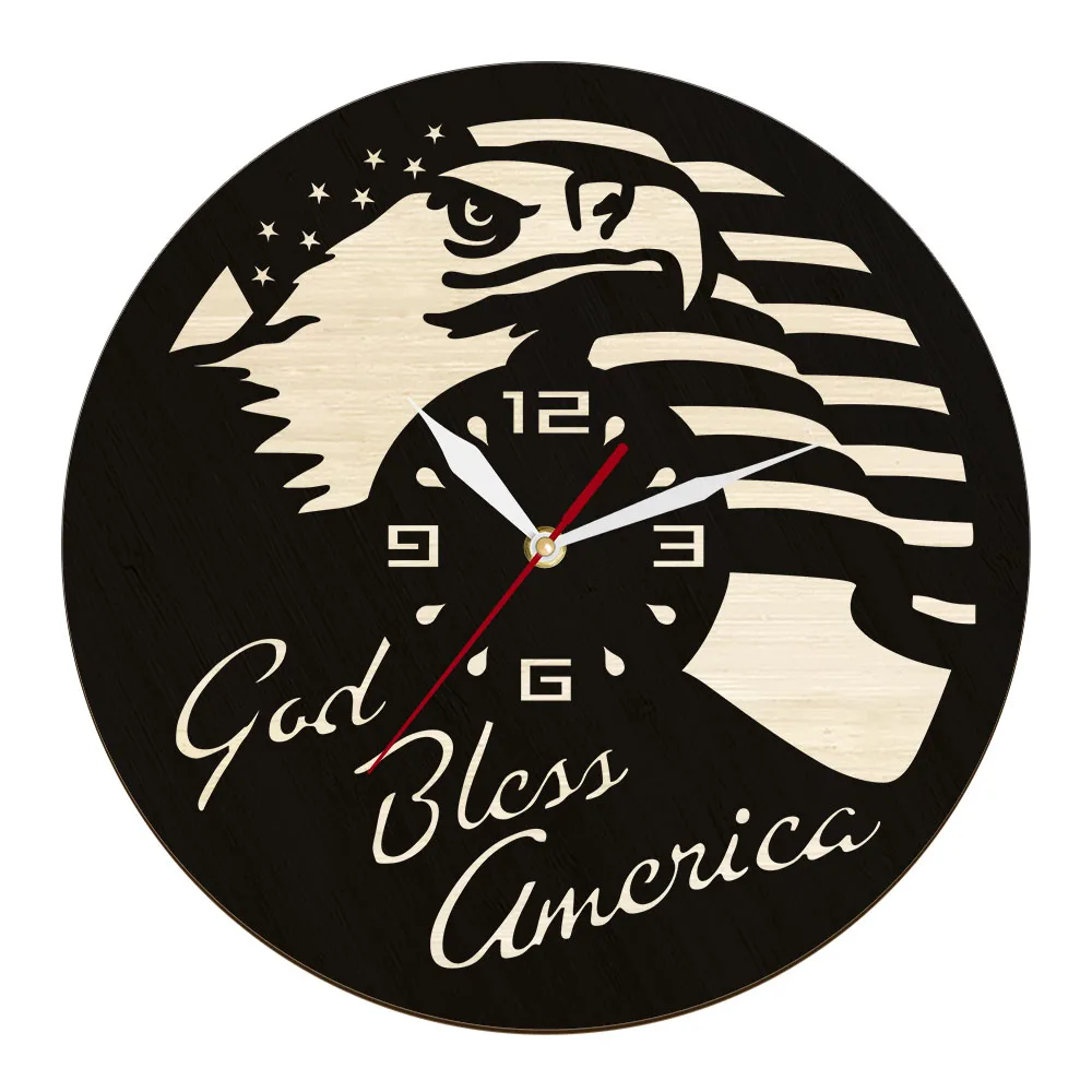 Bald Eagle God Bless America Wall Clock Living Room Decor Watch USA Flag Haliaeetus Leucocephalus Silent Non-ticking Wall Clock