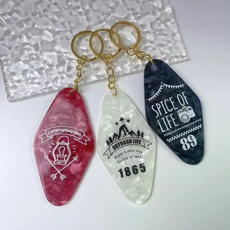 Motel Keychain Hotel Rhombus Vintage Key Tags Acrylic Crafting LuggageTag Label Ornaments for Women Men Locket Key Chain Jewelry
