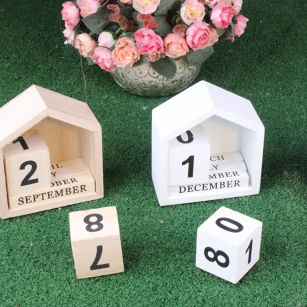 

1Pcs Wooden Calendar Adorable Shape Retro Style Desk Calendar for Office Home Decor Wood Colored Office Desktop Decoration