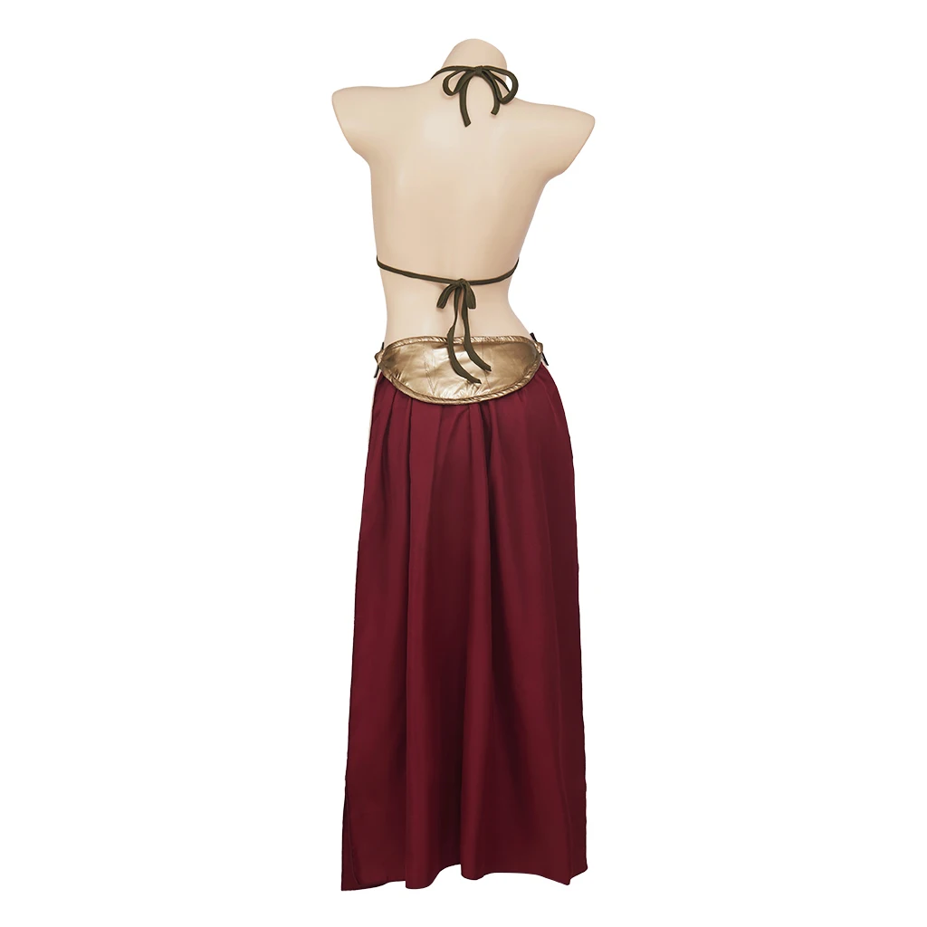 New Sexy Film Princess Cosplay Outfit Leia Slave Costume Dress Gold Bra and Skirt Accessories Halloween Masquerade Party Dress