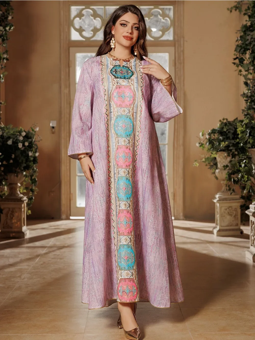 فستان حفلة عيد إسلامية للنساء عباية رمضان فستان طويل وردي إلبيس المغرب قفطان فيستدوس لارغوس رداء جلابية مطرزة