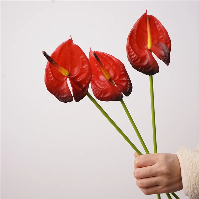 10 Stück Künstliche Anthurienblumen mit Echtfühl-Effekt für Heimdekoration, Latex-Kunstblumen für Hochzeitshintergrund, Party-Blumenarrangements – Detail 8