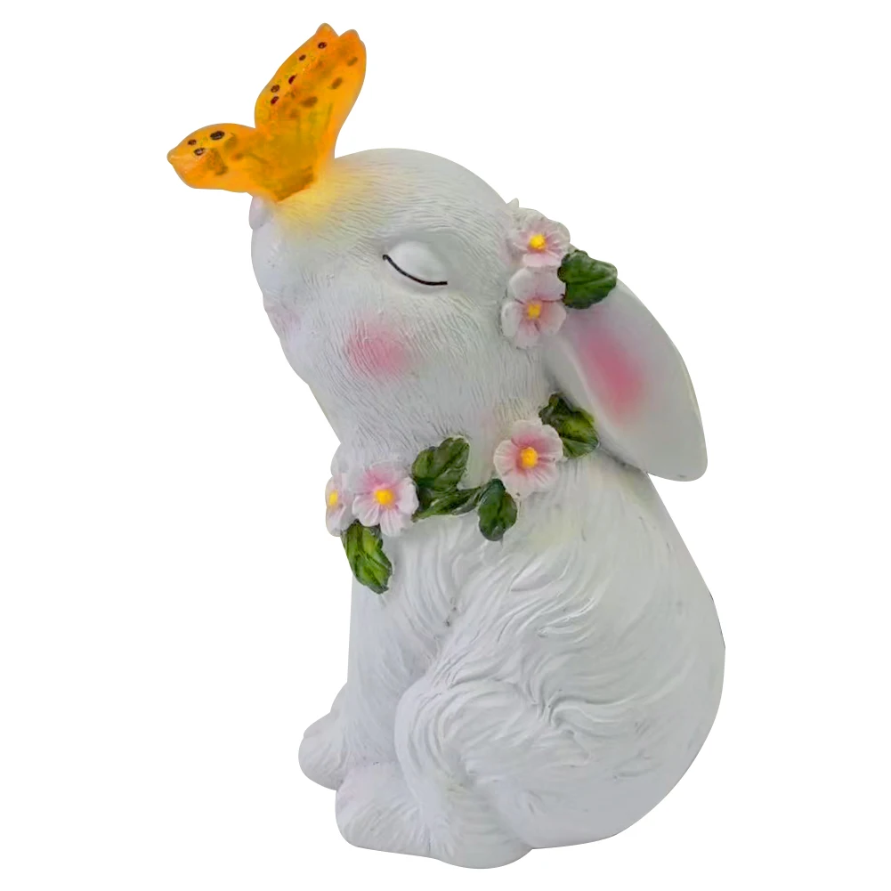 Solar Rabbit Light Solar Bunny Decorative Light Waterproof Seated Bunny Statue Resin Cartoon for Patio Lawn Courtyard