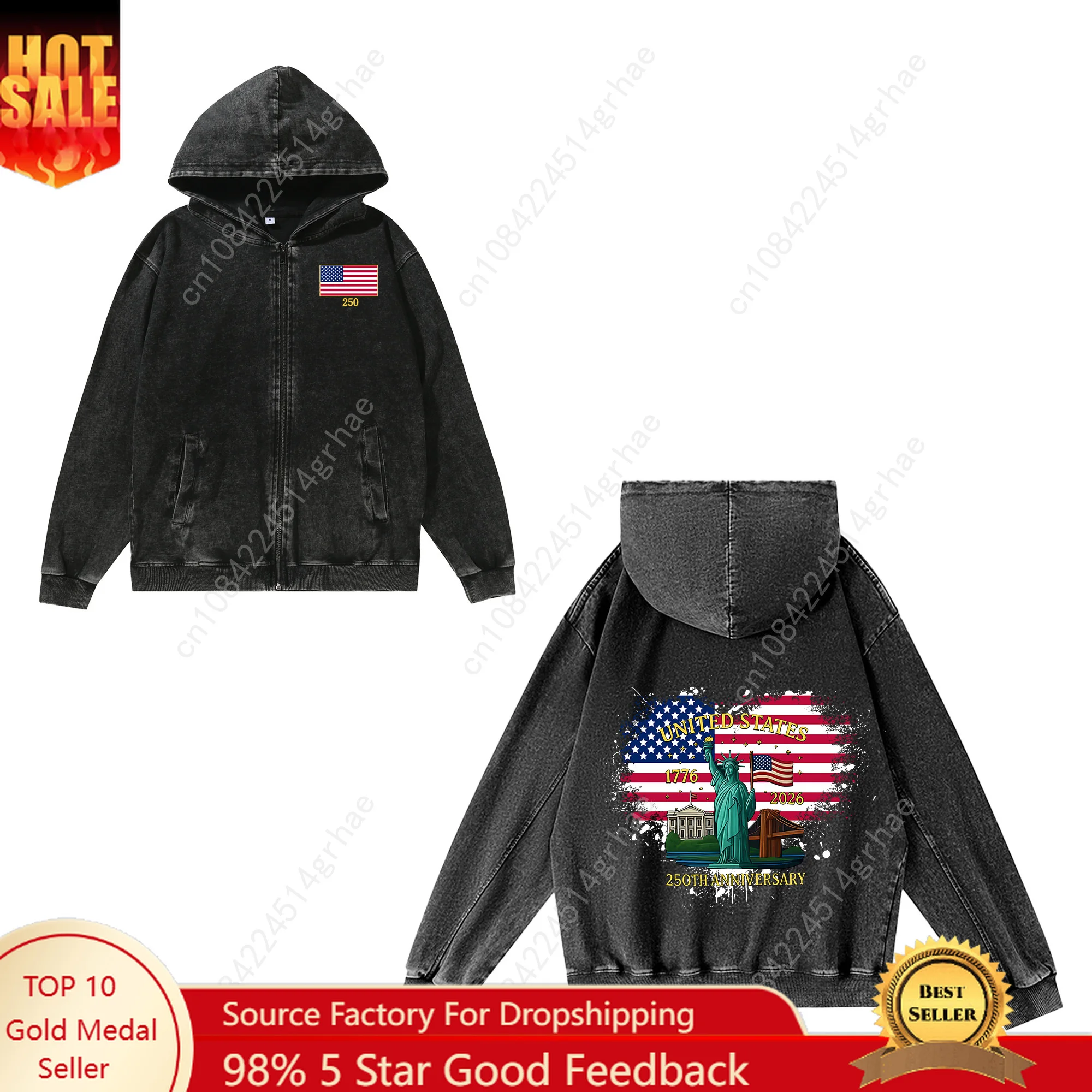 

250 Years America Anniversary 250th Zipper Sweatshirts Mens Womans Retro Hoodies Vintage Pullover Sweat Shirt Customized Tops