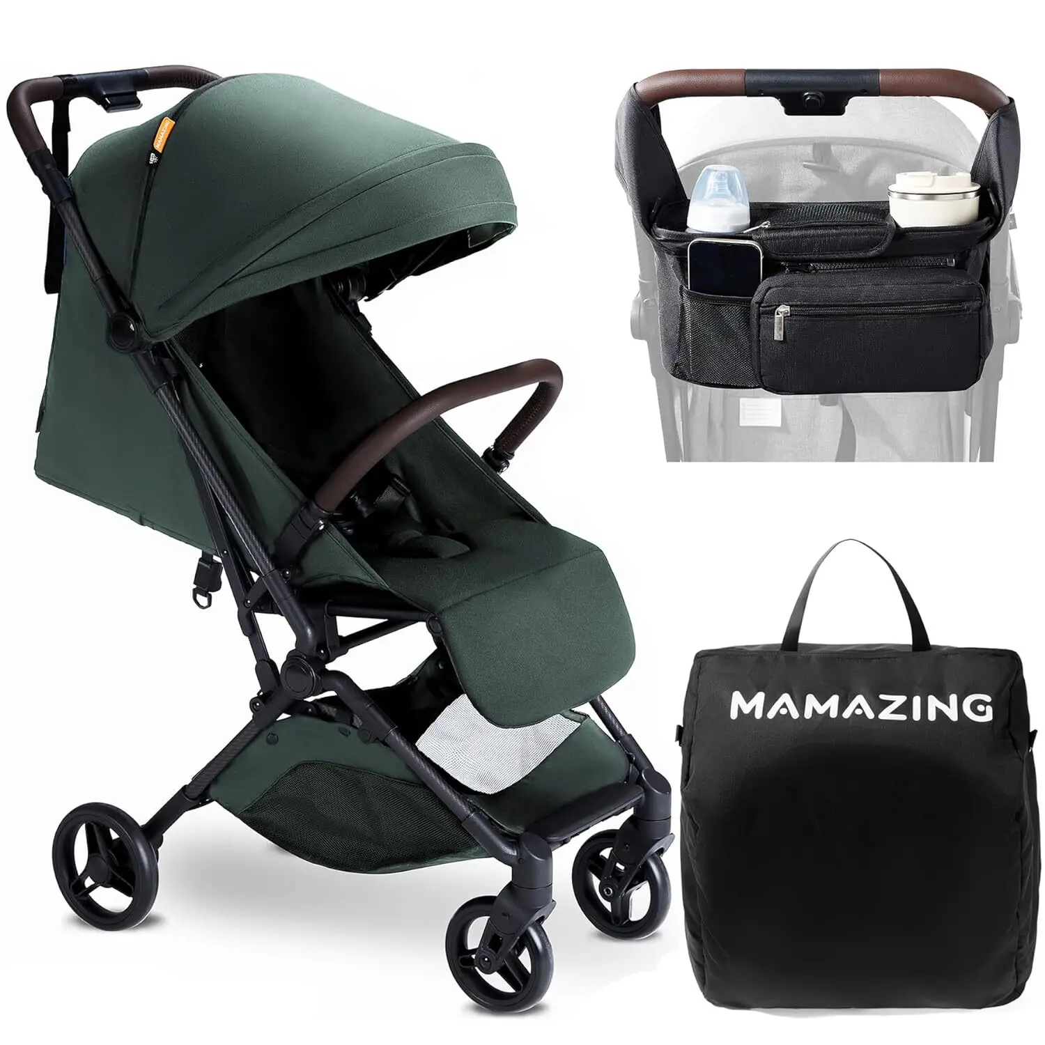 Lightweight Baby Stroller with Organizer & Cushion, Ultra Compact & Airplane-Friendly Travel Stroller, One-Handed