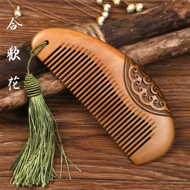 

Thickened Boutique Old Peach Wood Comb Carved Comb Electrostatic Hair Loss Hairdressing Comb Double-sided Comb Wooden Comb Makeu