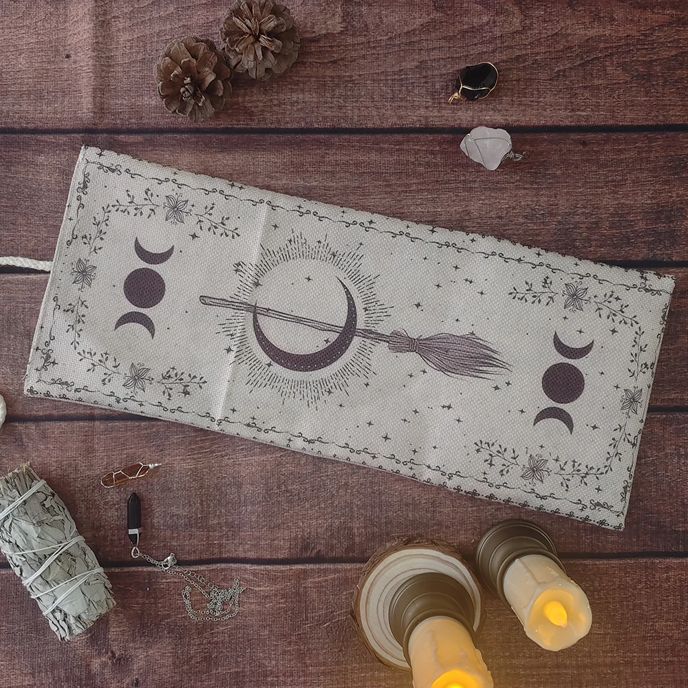 Fantasy Party Tarot Karte Aufbewahrungstasche Sonne & Mond Hexe Katzen Wickeltasche Tarot Tuch für Wahrsagerei Aufbewahrungstasche Halloween Dekor