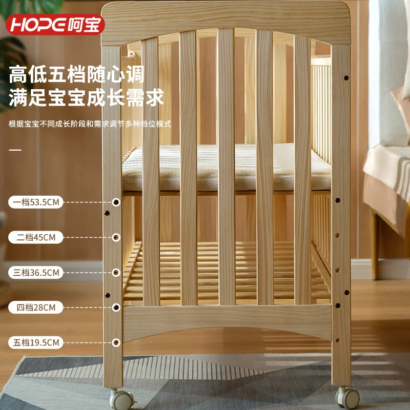 Baby crib  solid wood adjustable for new bornenvironmentally friendly splicing adult bed with roller, baby playpen, play pen