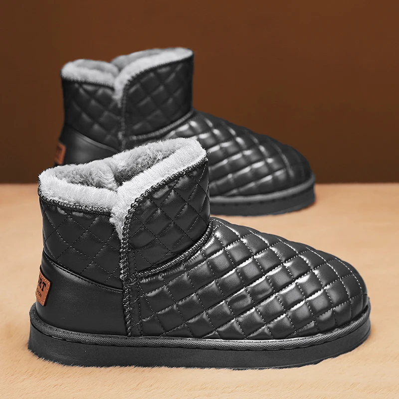 

Мужские зимние ботинки на толстой подошве для теплого зимы, хлебные туфли с добавлением флиса и толстые серые зимние ботинки для теплого, черный снег b