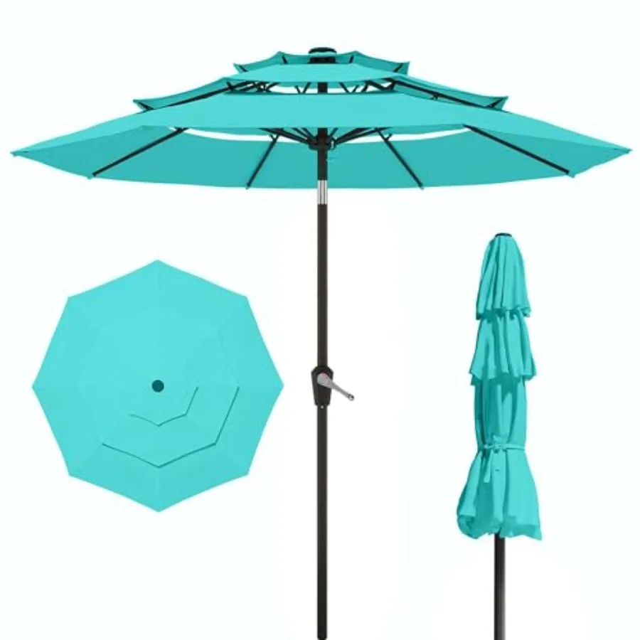 

10Feet Patio Umbrella 3 Tiers Outdoor Market Umbrella w/Push Button Tilt, Crank, UV and Waterproof Table Umbrella for Garden, P