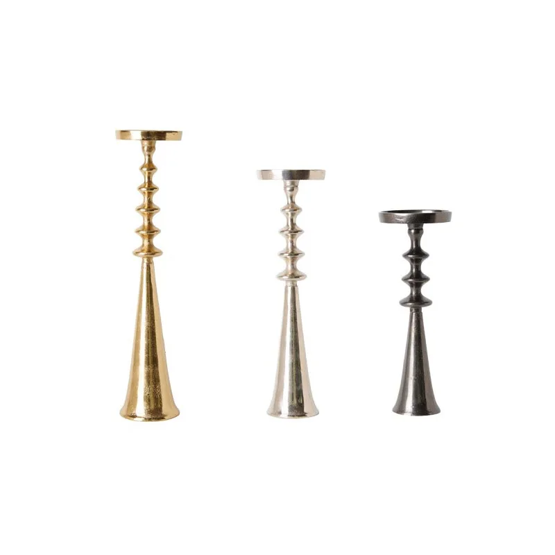 Modern light luxury gold and silver tall candle holder home decoration scene layout atmosphere metal candle holder ornament