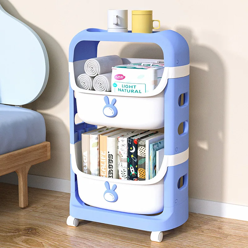 

Kids Toy Storage Cart Multilayer Rolling Organizer for Snacks Books Mobile Bookshelf Cute Plastic Storage Basket Pink Blue