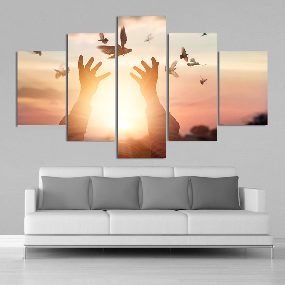 5pcs Jesus Hands Praying Crosses Canvas Painting Wall Art Christian God Posters and Prints for Living Room Decor Unframed