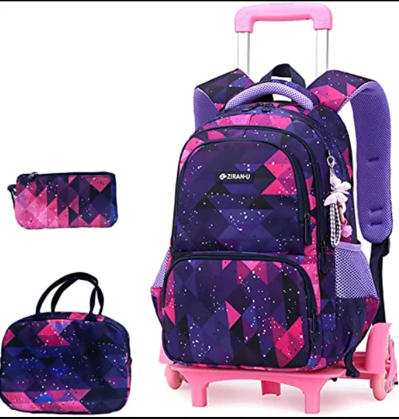 School Wheeled Backpack Set with Lunch Bag Pencil Case School Trolley Bag for Boys 16 inch Girl's School Rolling Backpack Kids