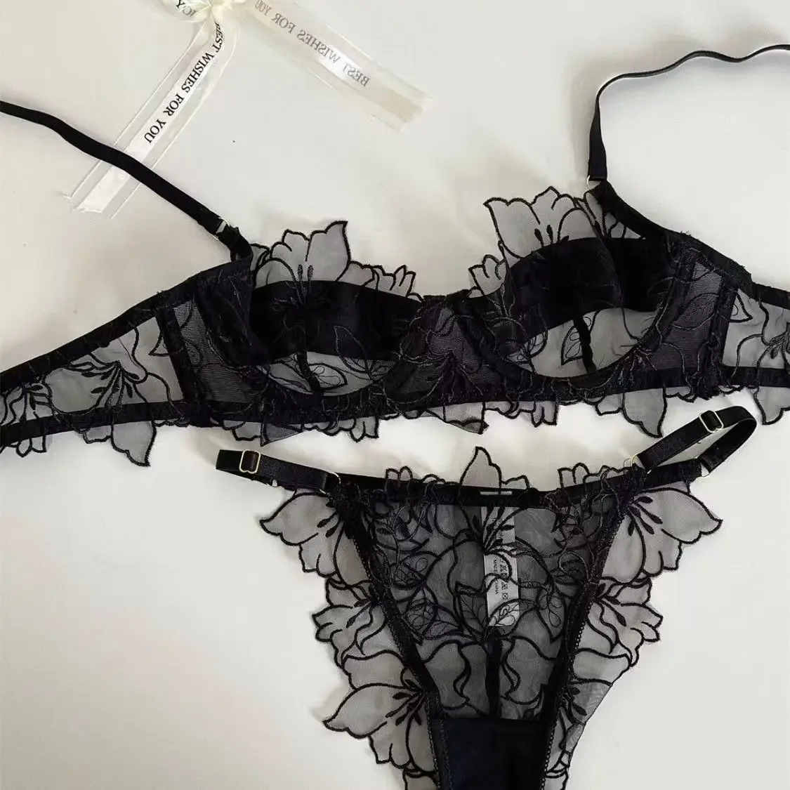 

French Lace Sexy Bra Ultra-Thin Design with Large Chest and Small Steel Ring Support, Anti Sagging Embroidered Underwear