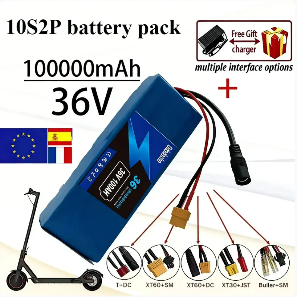 Batteria per monopattino elettrico 10S2P 36V 100000mAh, batteria al litio per monopattino elettrico 36V, batteria per monopattino elettrico 500W, batteria 36V 10s2p