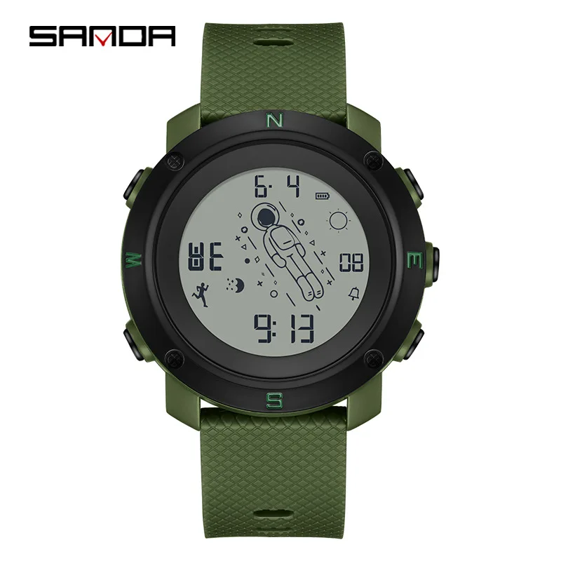 SANDA astronaut series electronic watch with multifunctional luminous display and 50 meter waterproof children's student watch