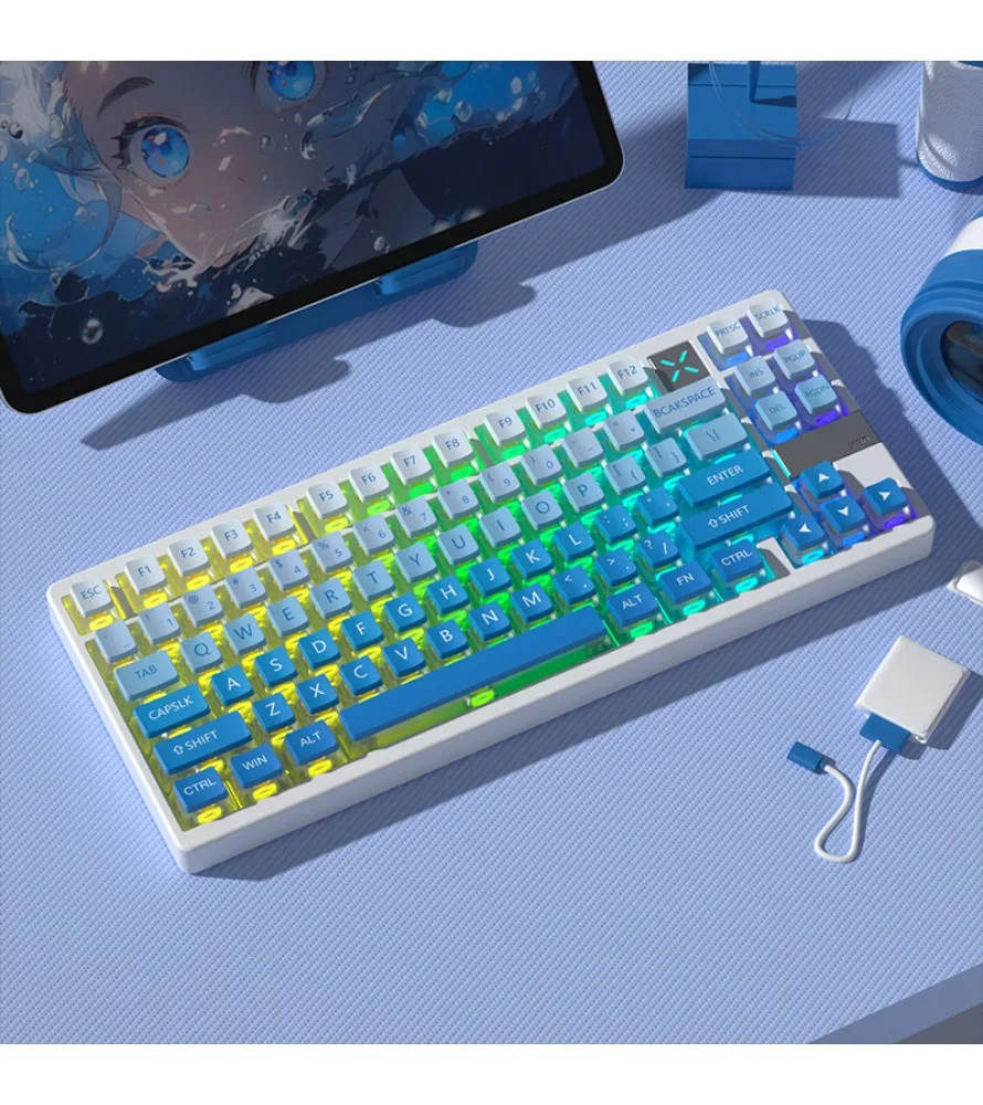 

Polar Day Peach Pink Fog Blue Engraved PBT Four-Sided Transparent Keycap High Value Personality Adaptation Mechanical