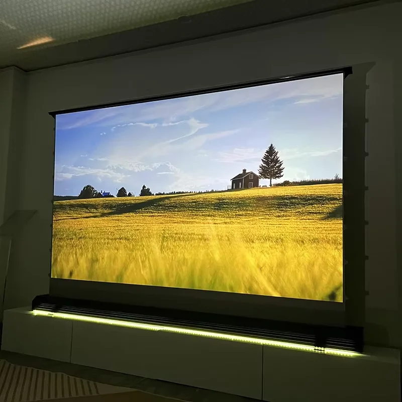 Écran de projection motorisé électrique autoportant sur le sol, prêt sur 3D actif 4K 16:9, matériau blanc UHD Cinema