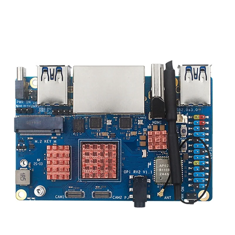 

-A03R для платы разработки Orange Pi RV2 + радиатор RISC-V 2TOPS AI CPU Wi-Fi BT5.0 M2 PCIE SSD Mini PC Поддержка Ubuntu OS 4 ГБ