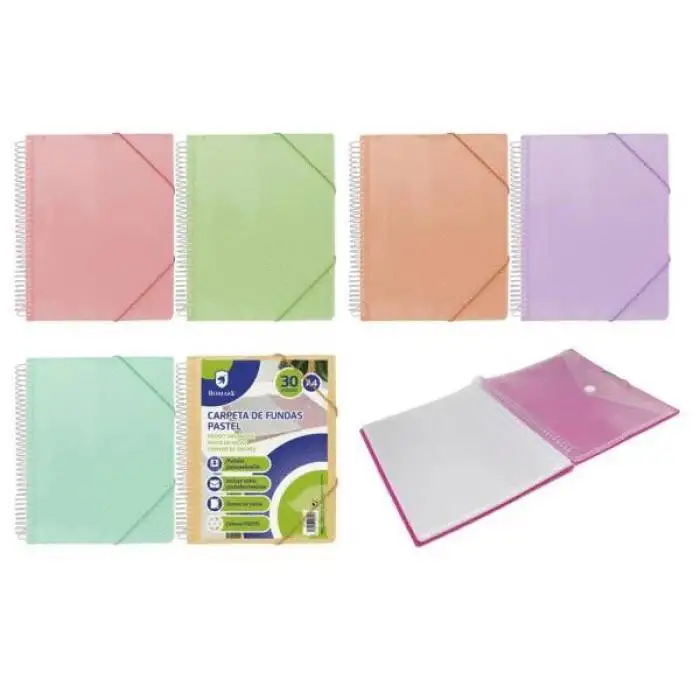 Carpeta Con Espiral De 20 Fundas A4 Pastel*2 total 40fundas -CARPETA 2*60 FUNDAS CON ESPIRAL COLORES PASTEL-- BOLIGRAFOS  SOFT GRIP 10bic*2total20-boligrafo pack 24u. 16 azul/4 rojo/4 negro 24U*2