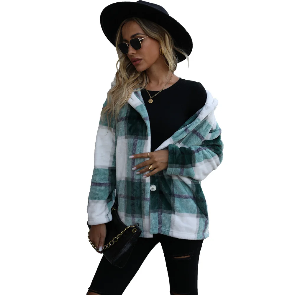 

2025 New Fashion Printed Hooded Long-sleeved Jacket Women Autumn Casual Loose Button Pocket Windbreaker For Women