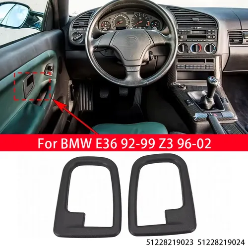 Imagen 1 del producto 2x marco de manija de puerta Interior de coche izquierdo y derecho negro ABS piezas de repuesto interiores para BMW Serie 3 E36 1992-1999/Z3 1996-2002