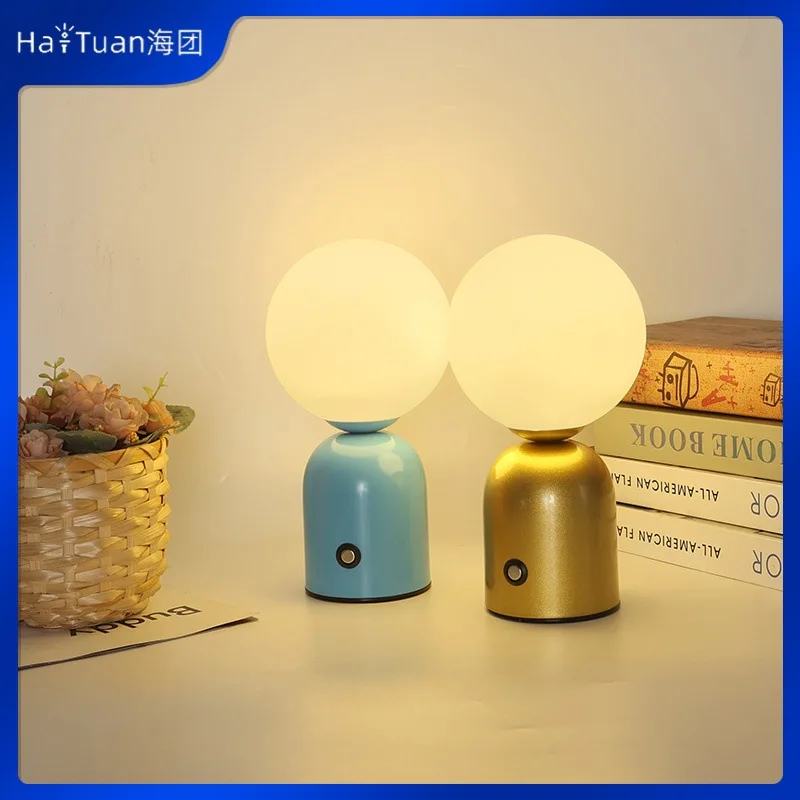 Round Ball Table Lamp Charging USB Night Light Bedside Desktop LED Table Lamp Stepless Touch Ambient Light
