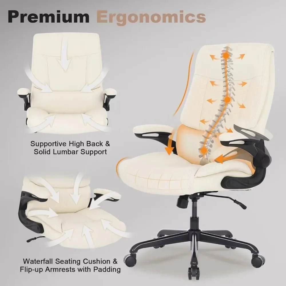 Silla de escritorio ejecutiva con soporte Lumbar, sillón ergonómico de cuero PU para ordenador con reposabrazos abatibles, 500 libras