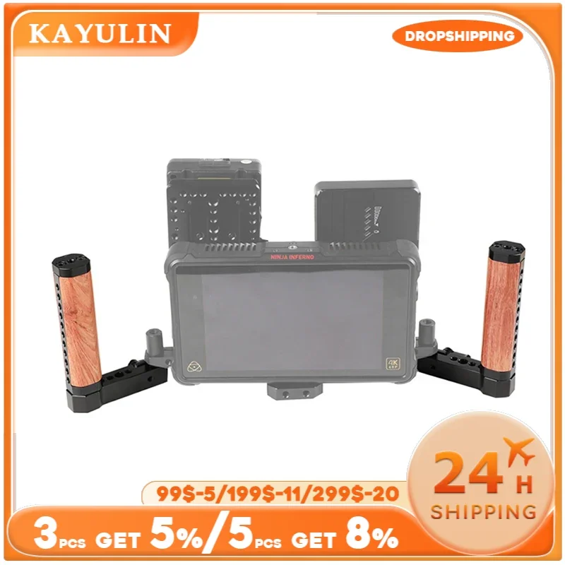 Impugnatura in legno regolabile Kayulin tipo L con morsetto per asta da 15mm per impianto di perforazione della gabbia del Monitor della fotocamera Dslr (una coppia)