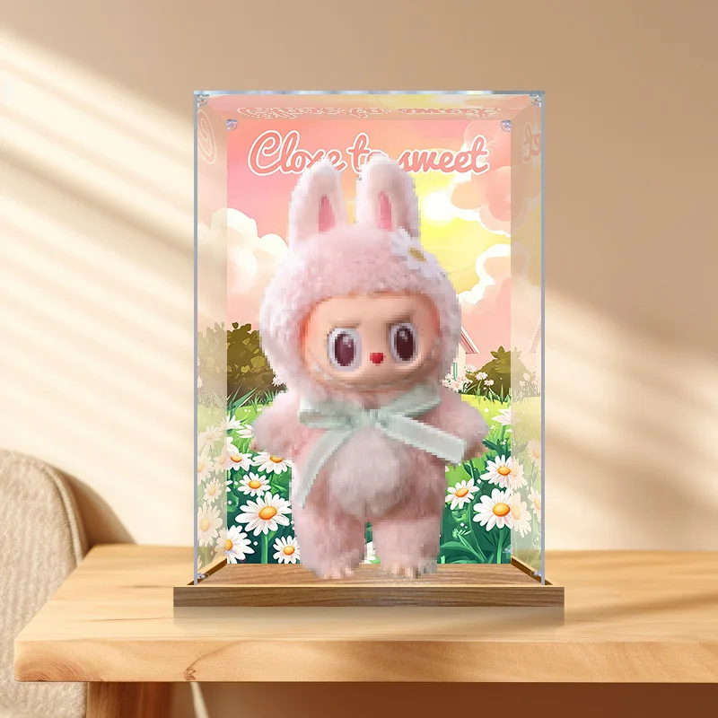 

Пылезащитная коробка для фигурок пузырькового чая, близко к сладким Labubu Mokoko, витрина с милым персонажем мультфильма, коллекционная игрушка для хранения