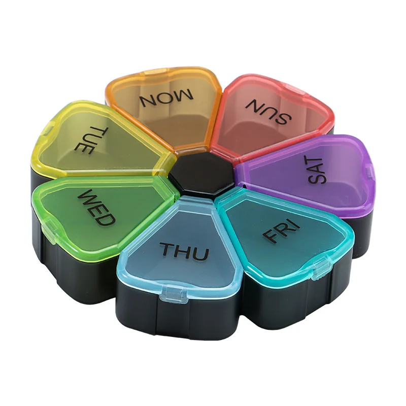 صندوق منظم لحبوب الدواء الملونة لمدة 7 أيام أسبوعيًا مع مادة PP للطعام، صندوق دواء محمول لفاصل الطب #5