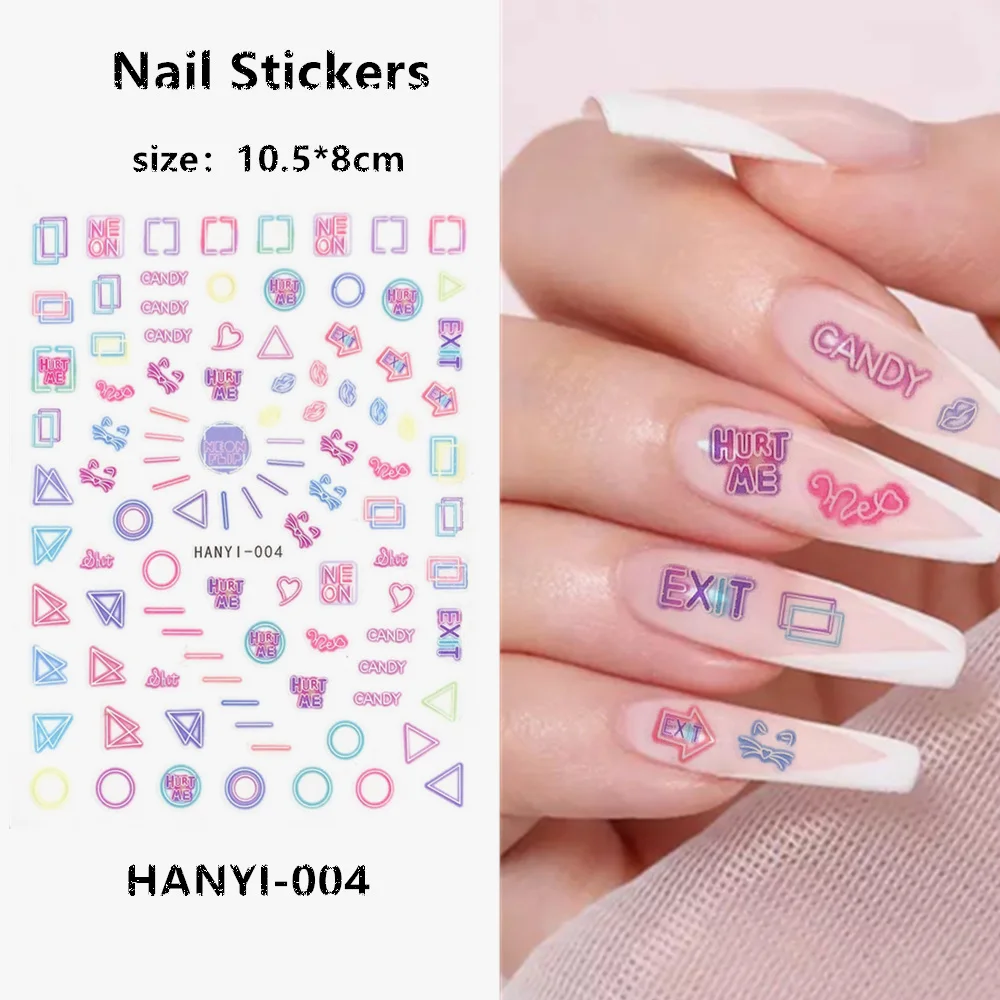 HANYI series HANYI-004 Colorful series 3D Back glue Self-adhesive Nail art Nail sticker decoration tool Sliders For Nail Decals