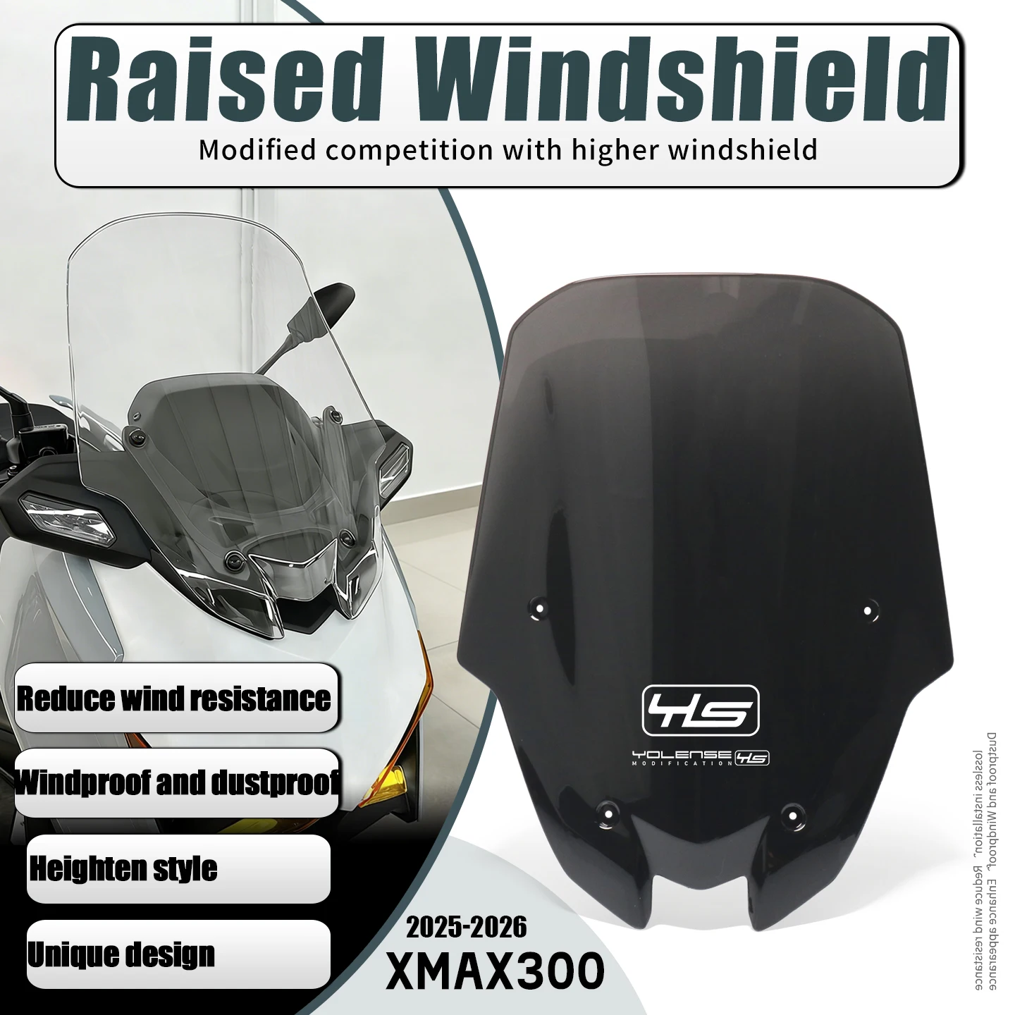 

Motorcycle Windscreen Heighten Windshield Screen Shield Wind Deflector For XMAX300 XMAX125 XMAX250 XMAX300 XMAX300 V3 2025 2026