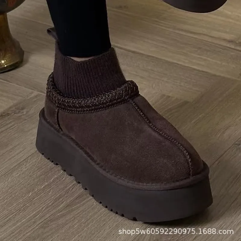 Hohe Schneestiefel, SGGU, für Damen und Herren, im ethnischen Stil, mit Schnürung, große Damengrößen, Baumwollstiefel, aus gestricktem Rindsleder, Wolle. – Detail 7