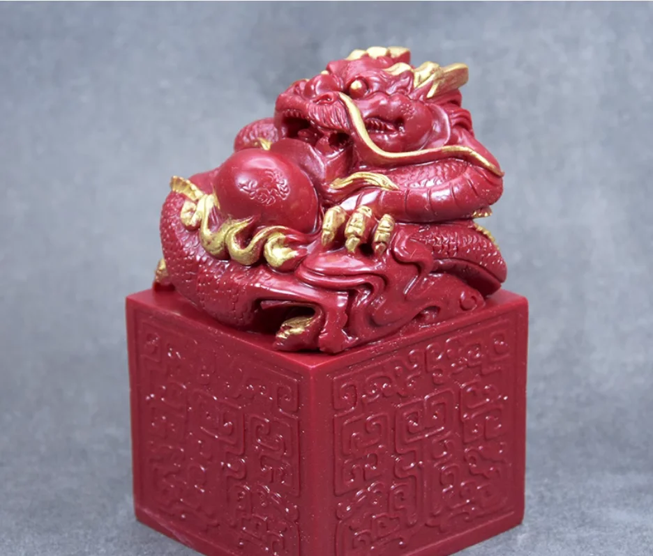 8cm cinnabar single dragon imitation Shoushan stone seal stone decoration single dragon play beads