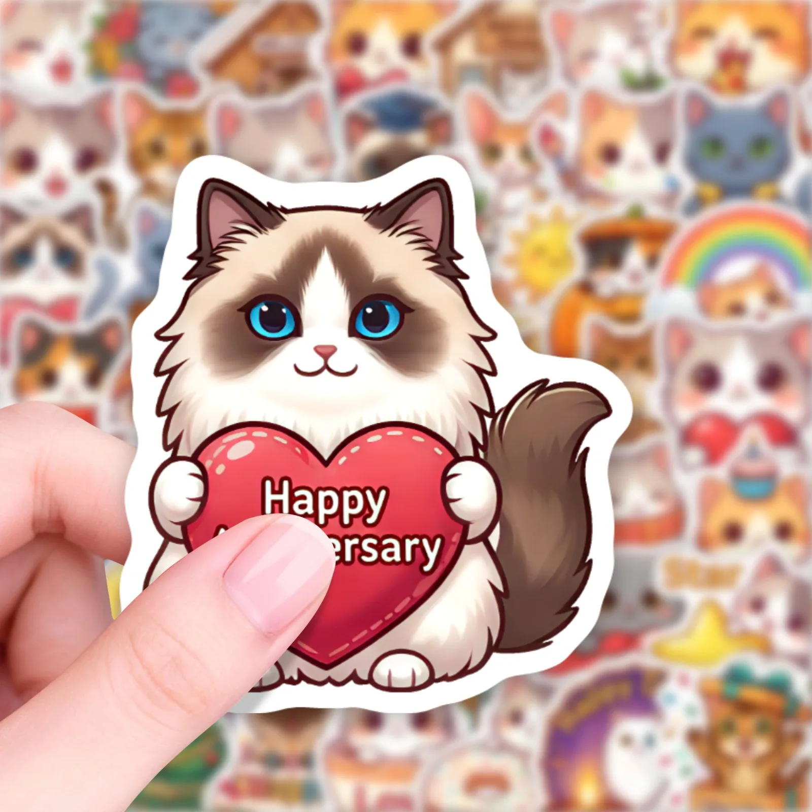 15/30/50Pcs Cute Cat Cartoon Kitten Holiday Blessing Greeting Quote Decals Scrapbook Journal Waterproof Laptop Bottle Stickers