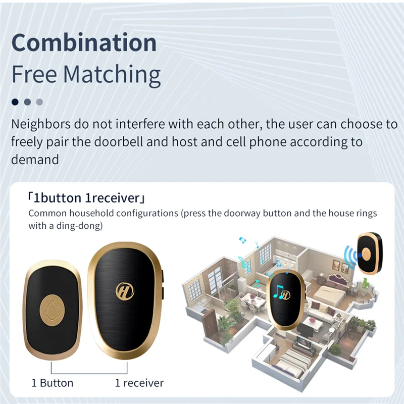 AS95-Беспроводной дверной звонок RGB с цветным светом, 38 музыкальных тросов, 4-уровневый уличный кинетический дверной звонок с диапазоном 150 м