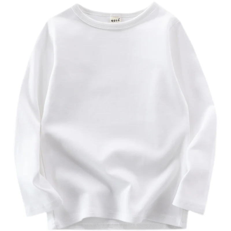 Spring Kids Girls White T-shirts Cotton Pullover Long Sleeve Tops for Big Boys Casual Solid Color O-neck Shirts Teenage Clothes