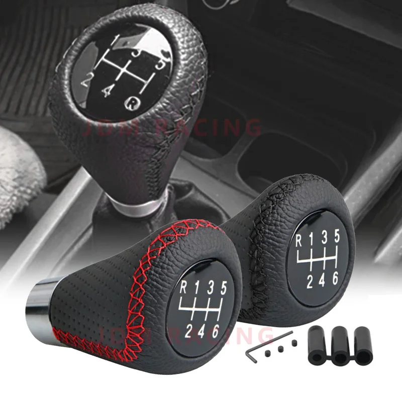 Universal 5/6 Speed Manual Leather Red Stitch Gear Shift Knob Car Gear Stick Shift Knob Lever Manual Transmission M8 M10 M12