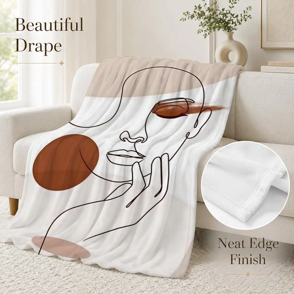 Abstract Face Collection Print Throw Blanket Soft Flannel Throw Lightweight Summer Home Nap for Office Travel Sofa Bed